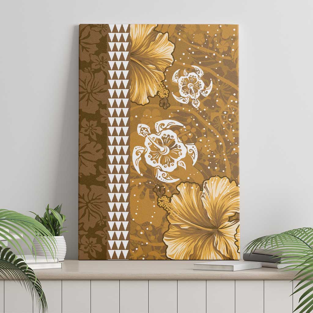 Gold Hibiscus Turle Canvas Wall Art Hawaiian Style Tribal Tapa Pattern LT9 - Polynesian Pride