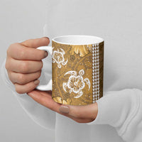 Gold Hibiscus Turle Ceramic Mug Hawaiian Style Tribal Tapa Pattern - Polynesian Pride