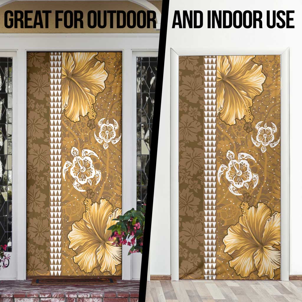 Gold Hibiscus Turle Door Cover Hawaiian Style Tribal Tapa Pattern - Polynesian Pride