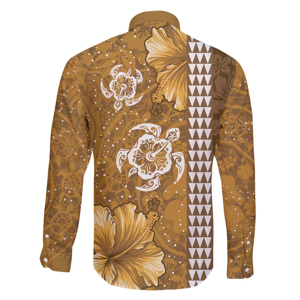 Gold Hibiscus Turle Family Matching Off Shoulder Maxi Dress and Hawaiian Shirt Hawaiian Style Tribal Tapa Pattern