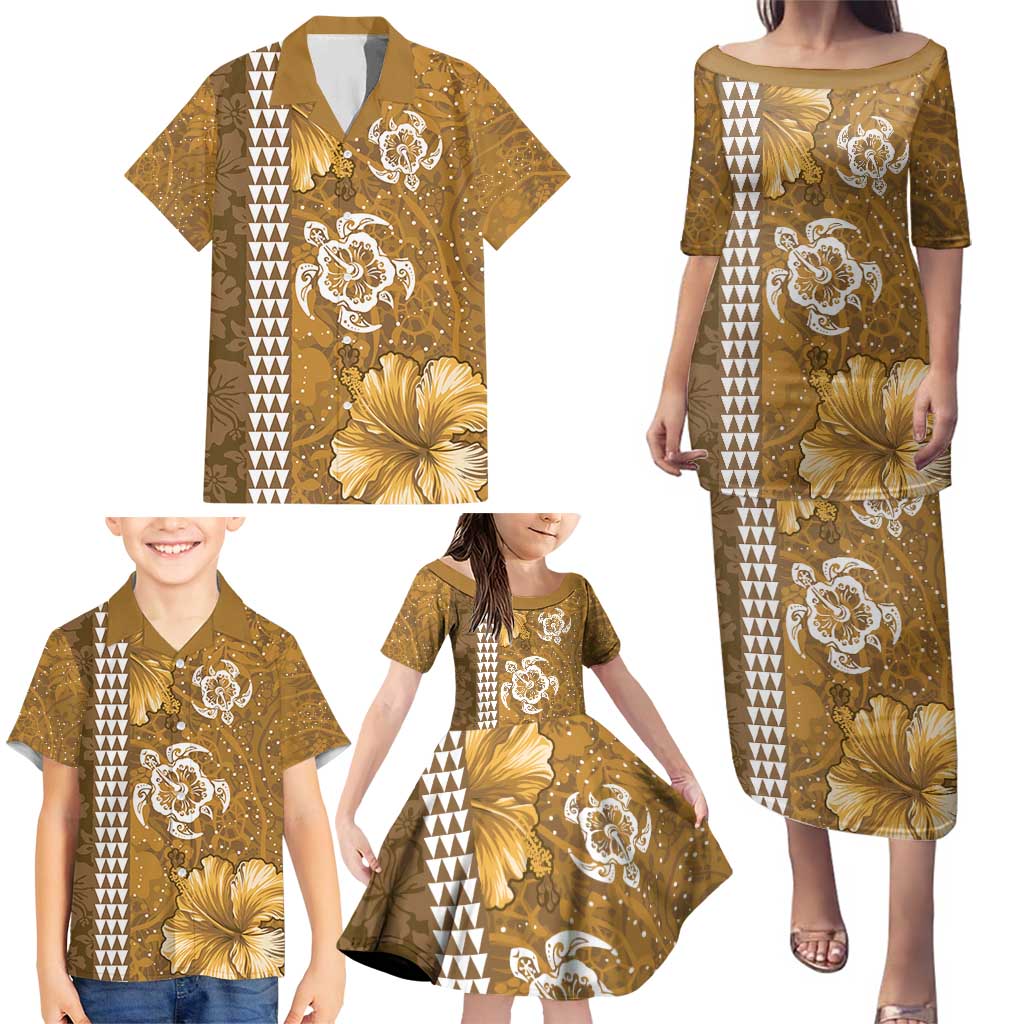 Gold Hibiscus Turle Family Matching Puletasi and Hawaiian Shirt Hawaiian Style Tribal Tapa Pattern LT9 - Polynesian Pride