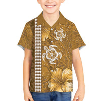 Gold Hibiscus Turle Family Matching Puletasi and Hawaiian Shirt Hawaiian Style Tribal Tapa Pattern