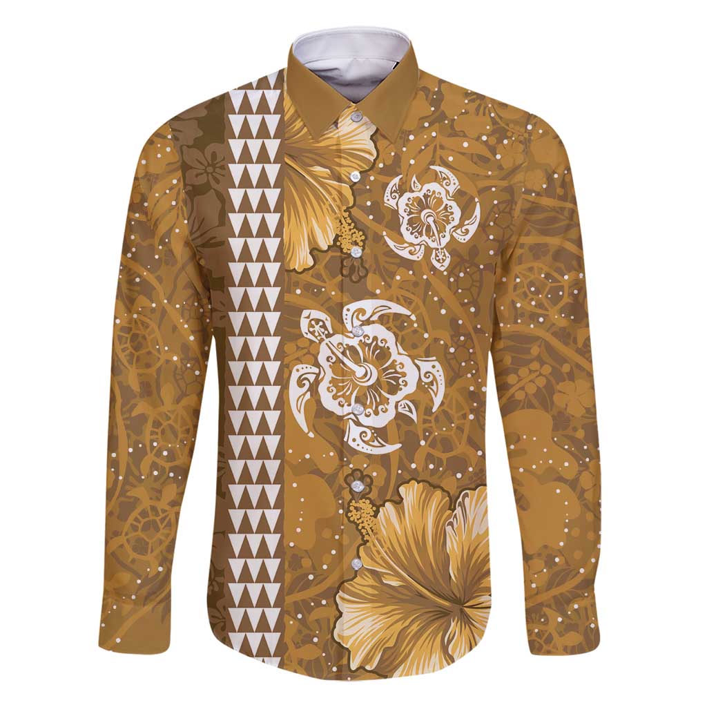 Gold Hibiscus Turle Family Matching Summer Maxi Dress and Hawaiian Shirt Hawaiian Style Tribal Tapa Pattern