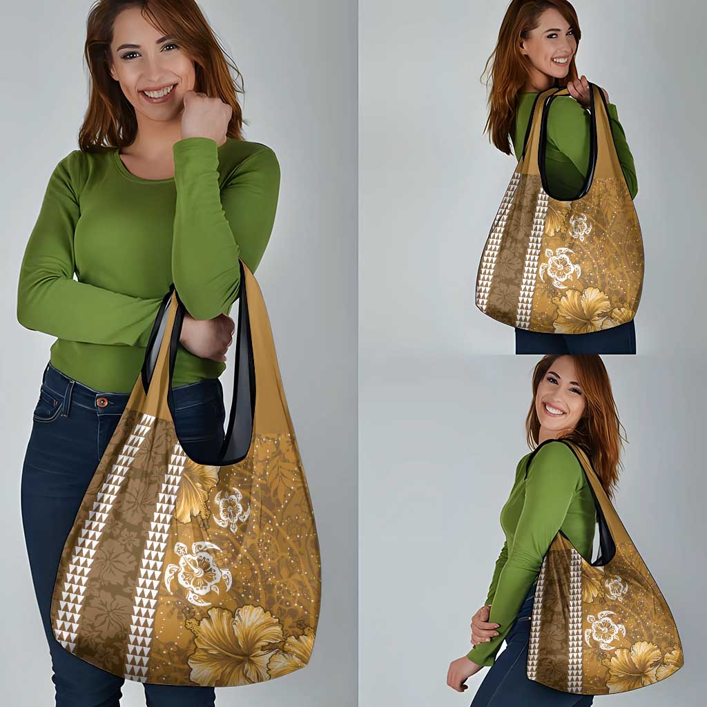 Gold Hibiscus Turle Grocery Bag Hawaiian Style Tribal Tapa Pattern LT9 - Polynesian Pride