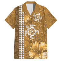 Gold Hibiscus Turle Hawaiian Shirt Hawaiian Style Tribal Tapa Pattern LT9 Gold - Polynesian Pride