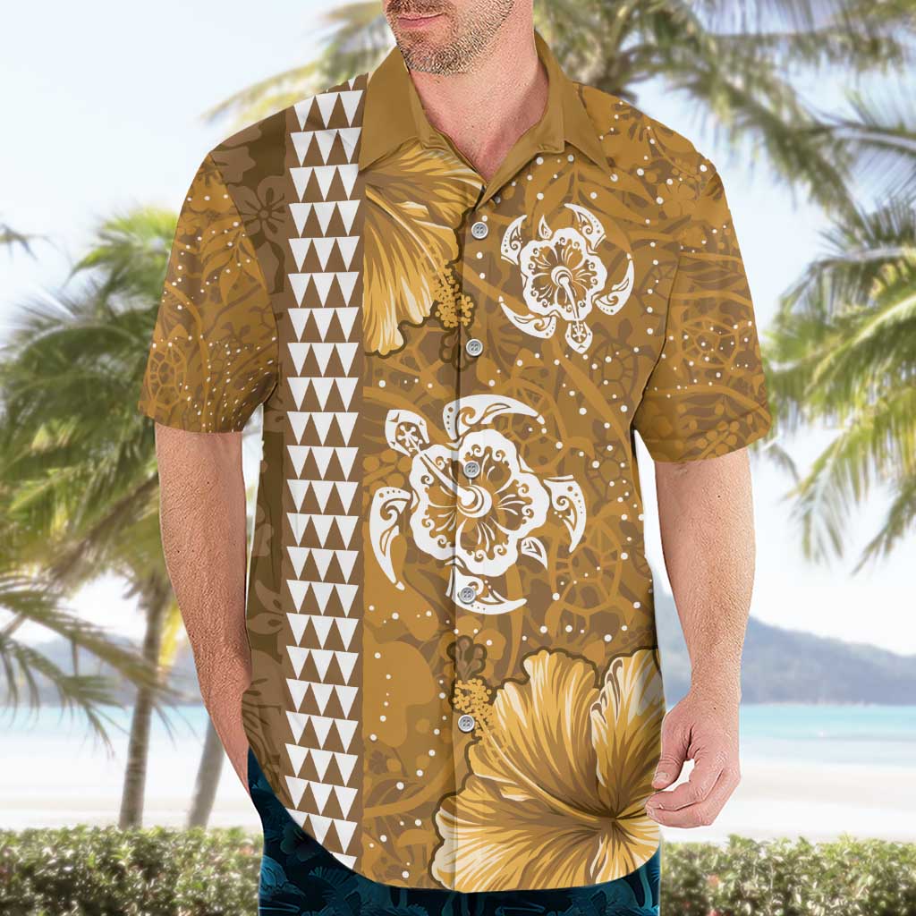 Gold Hibiscus Turle Hawaiian Shirt Hawaiian Style Tribal Tapa Pattern LT9 - Polynesian Pride