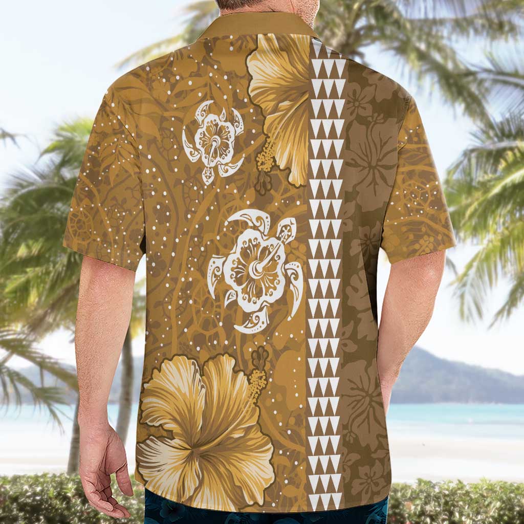 Gold Hibiscus Turle Hawaiian Shirt Hawaiian Style Tribal Tapa Pattern LT9 - Polynesian Pride