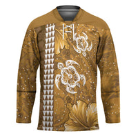 Gold Hibiscus Turle Hockey Jersey Hawaiian Style Tribal Tapa Pattern - Polynesian Pride