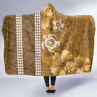 Gold Hibiscus Turle Hooded Blanket Hawaiian Style Tribal Tapa Pattern LT9 One Size Gold - Polynesian Pride