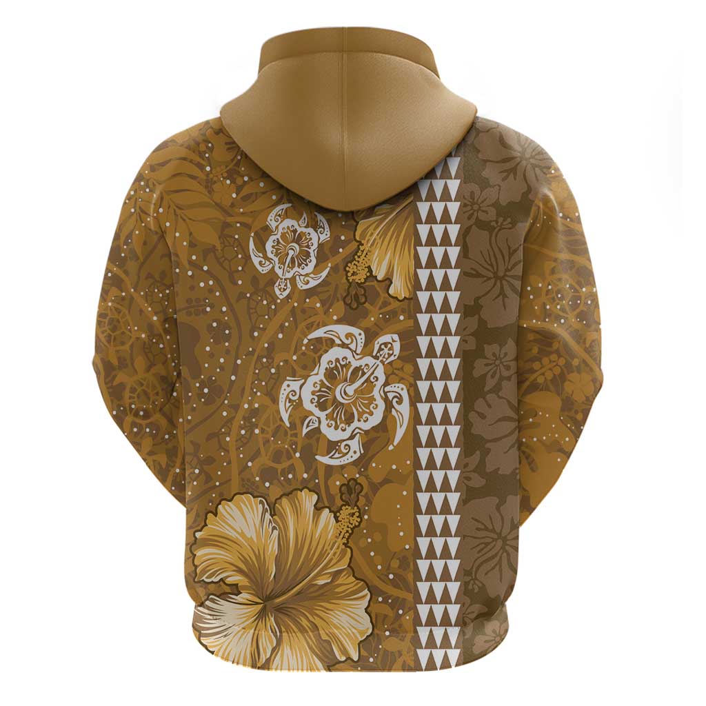 Gold Hibiscus Turle Hoodie Hawaiian Style Tribal Tapa Pattern