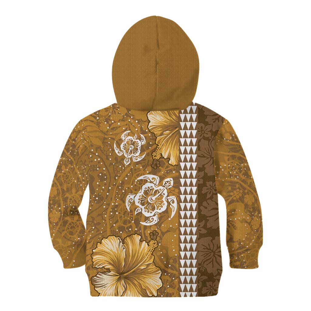 Gold Hibiscus Turle Kid Hoodie Hawaiian Style Tribal Tapa Pattern