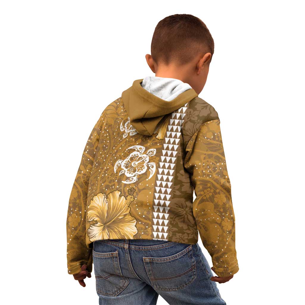 Gold Hibiscus Turle Kid Hoodie Hawaiian Style Tribal Tapa Pattern
