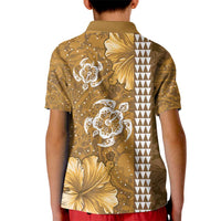Gold Hibiscus Turle Kid Polo Shirt Hawaiian Style Tribal Tapa Pattern
