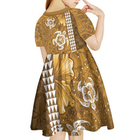 Gold Hibiscus Turle Kid Short Sleeve Dress Hawaiian Style Tribal Tapa Pattern LT9 - Polynesian Pride