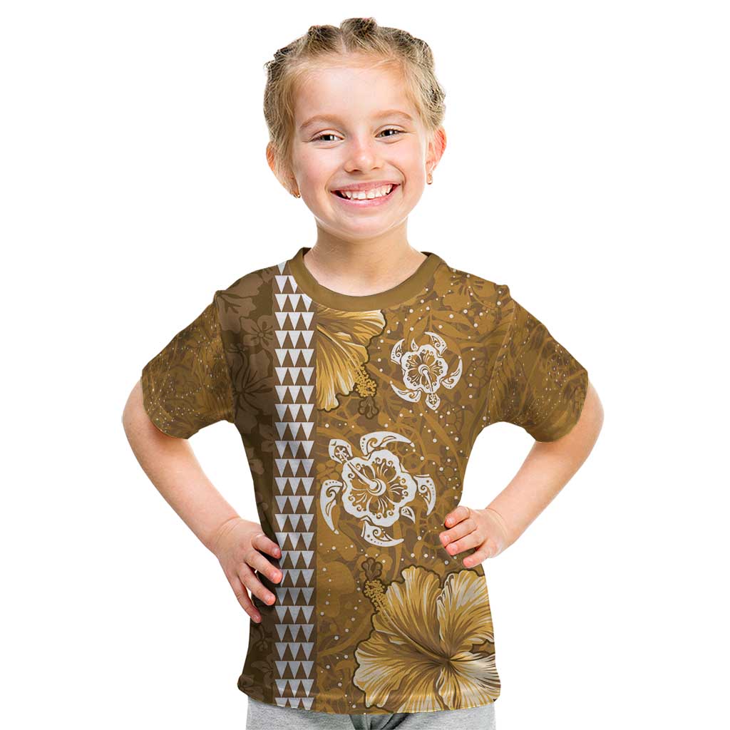 Gold Hibiscus Turle Kid T Shirt Hawaiian Style Tribal Tapa Pattern