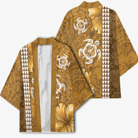Gold Hibiscus Turle Kimono Hawaiian Style Tribal Tapa Pattern - Polynesian Pride