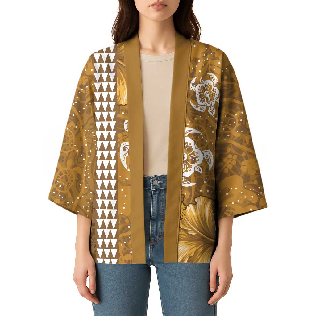 Gold Hibiscus Turle Kimono Hawaiian Style Tribal Tapa Pattern - Polynesian Pride