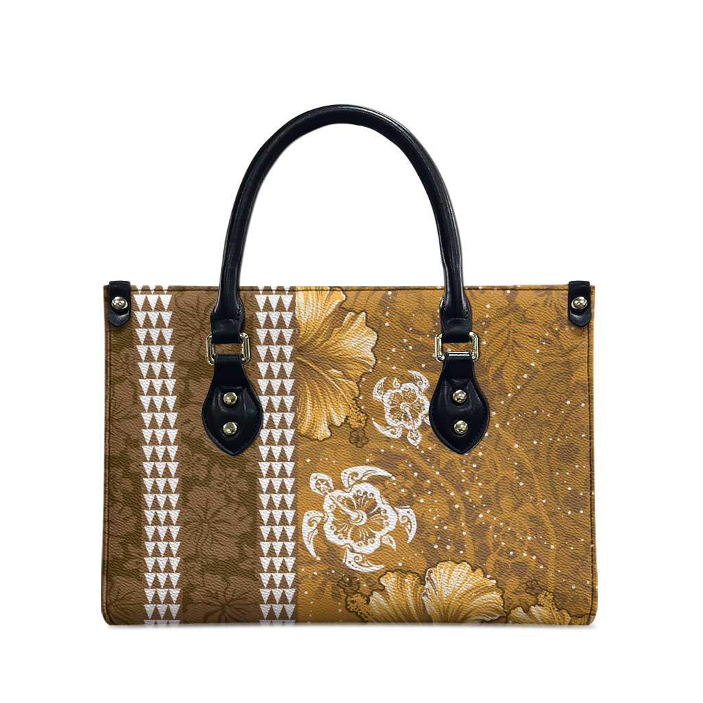 Gold Hibiscus Turle Leather Bag Hawaiian Style Tribal Tapa Pattern - Polynesian Pride