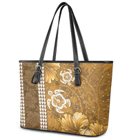 Gold Hibiscus Turle Leather Tote Bag Hawaiian Style Tribal Tapa Pattern