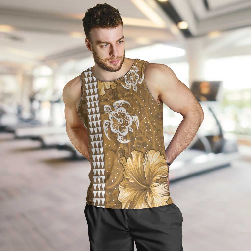 Gold Hibiscus Turle Men Tank Top Hawaiian Style Tribal Tapa Pattern LT9 Gold - Polynesian Pride