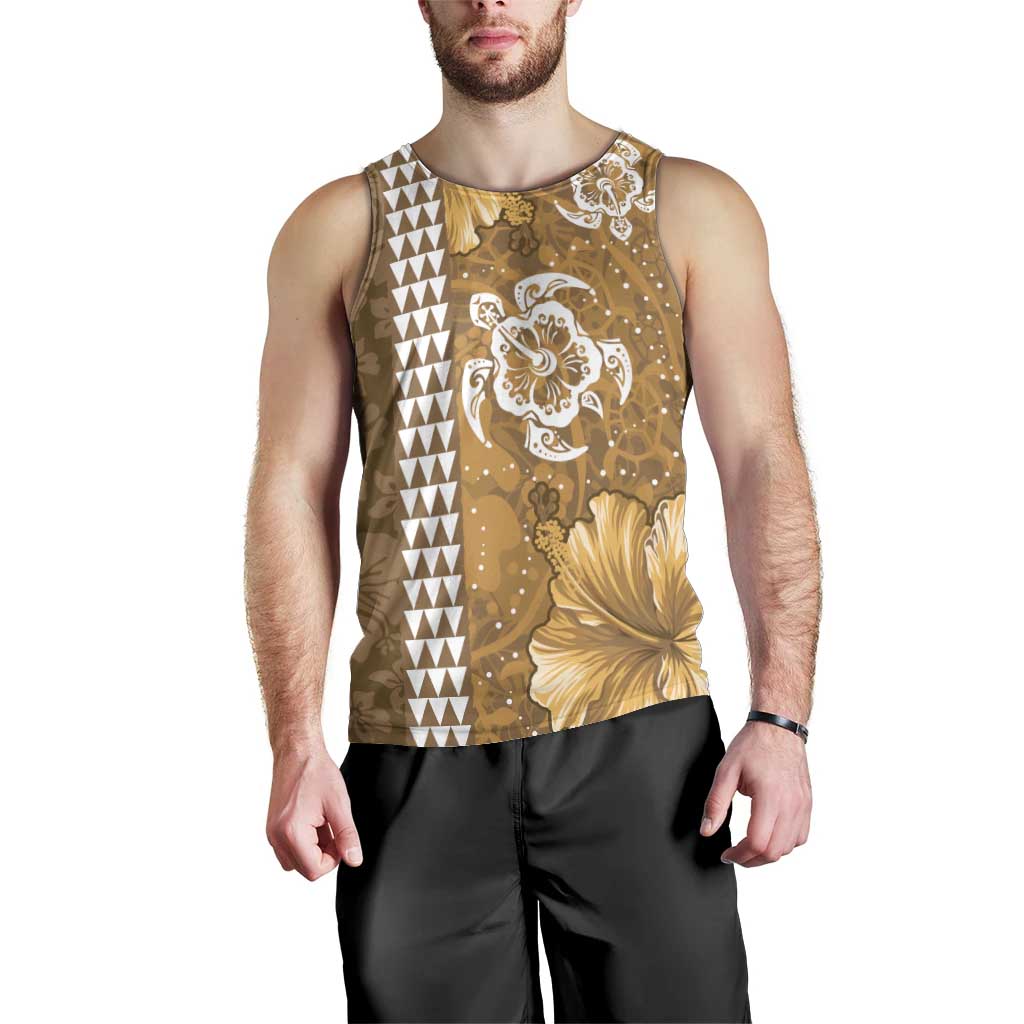Gold Hibiscus Turle Men Tank Top Hawaiian Style Tribal Tapa Pattern LT9 - Polynesian Pride