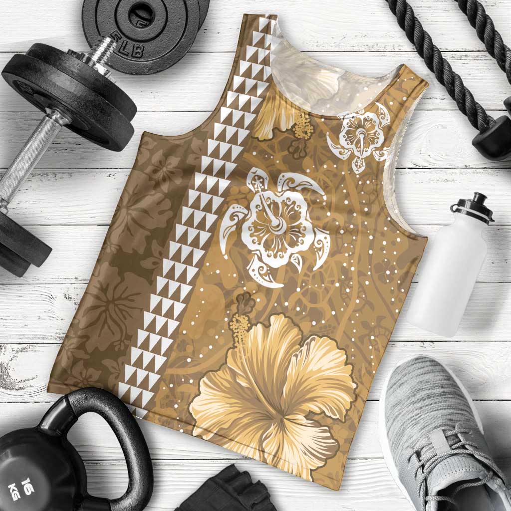 Gold Hibiscus Turle Men Tank Top Hawaiian Style Tribal Tapa Pattern LT9 - Polynesian Pride