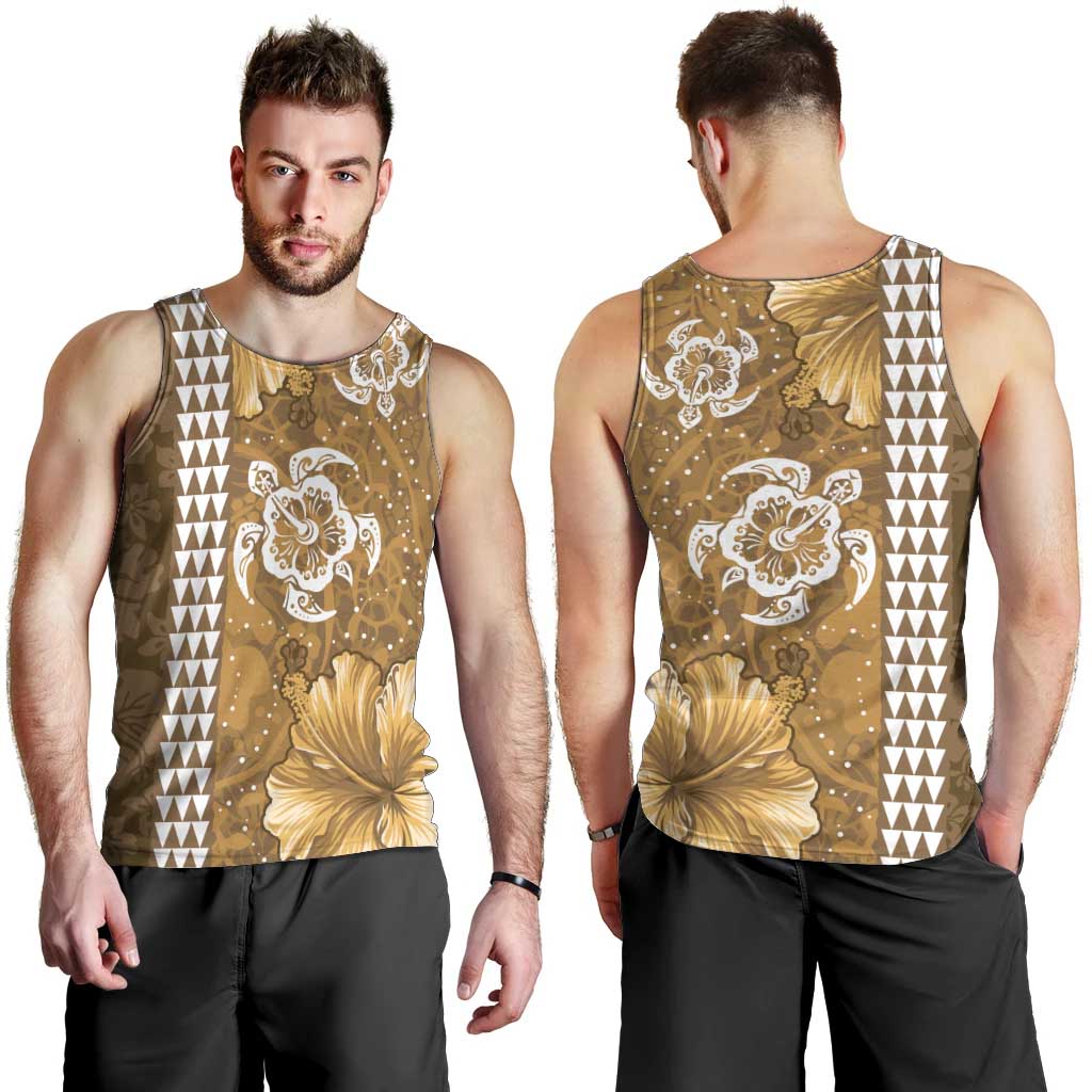 Gold Hibiscus Turle Men Tank Top Hawaiian Style Tribal Tapa Pattern LT9 - Polynesian Pride