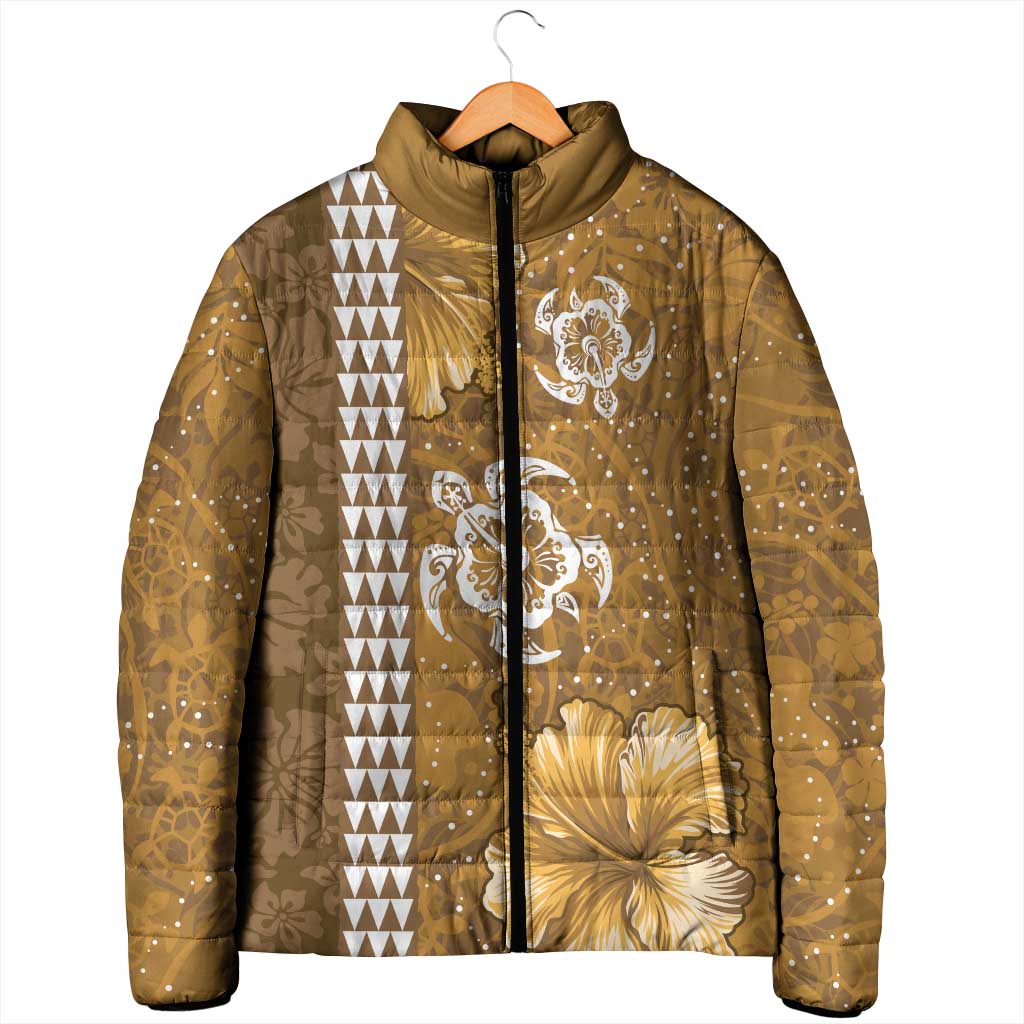 Gold Hibiscus Turle Padded Jacket Hawaiian Style Tribal Tapa Pattern - Polynesian Pride