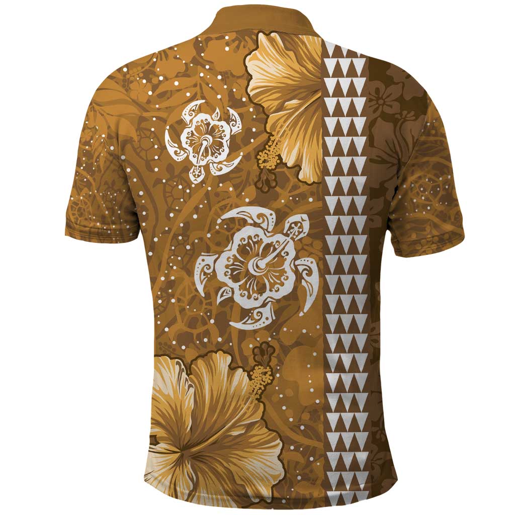 Gold Hibiscus Turle Polo Shirt Hawaiian Style Tribal Tapa Pattern