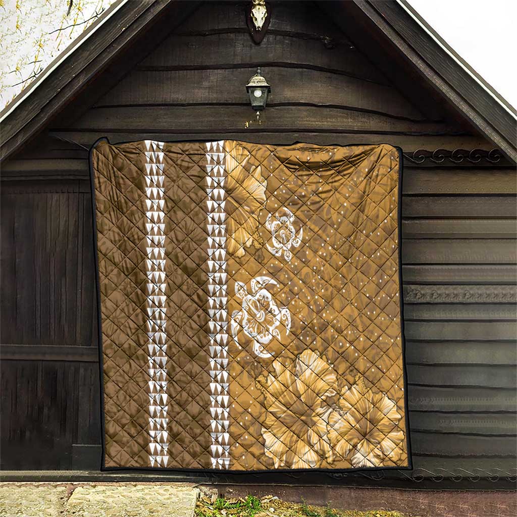 Gold Hibiscus Turle Quilt Hawaiian Style Tribal Tapa Pattern