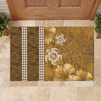 Gold Hibiscus Turle Rubber Doormat Hawaiian Style Tribal Tapa Pattern LT9 Gold - Polynesian Pride