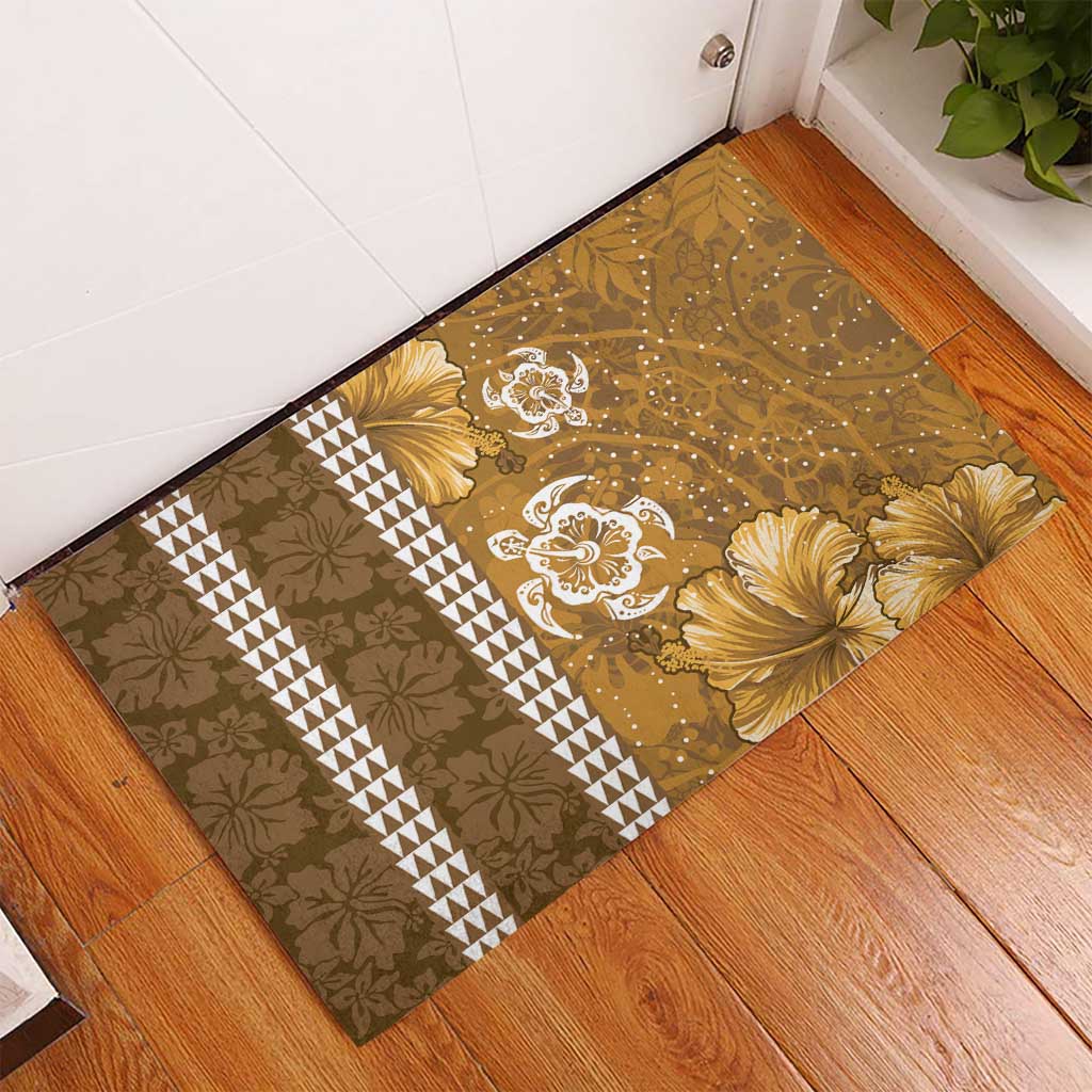 Gold Hibiscus Turle Rubber Doormat Hawaiian Style Tribal Tapa Pattern LT9 - Polynesian Pride