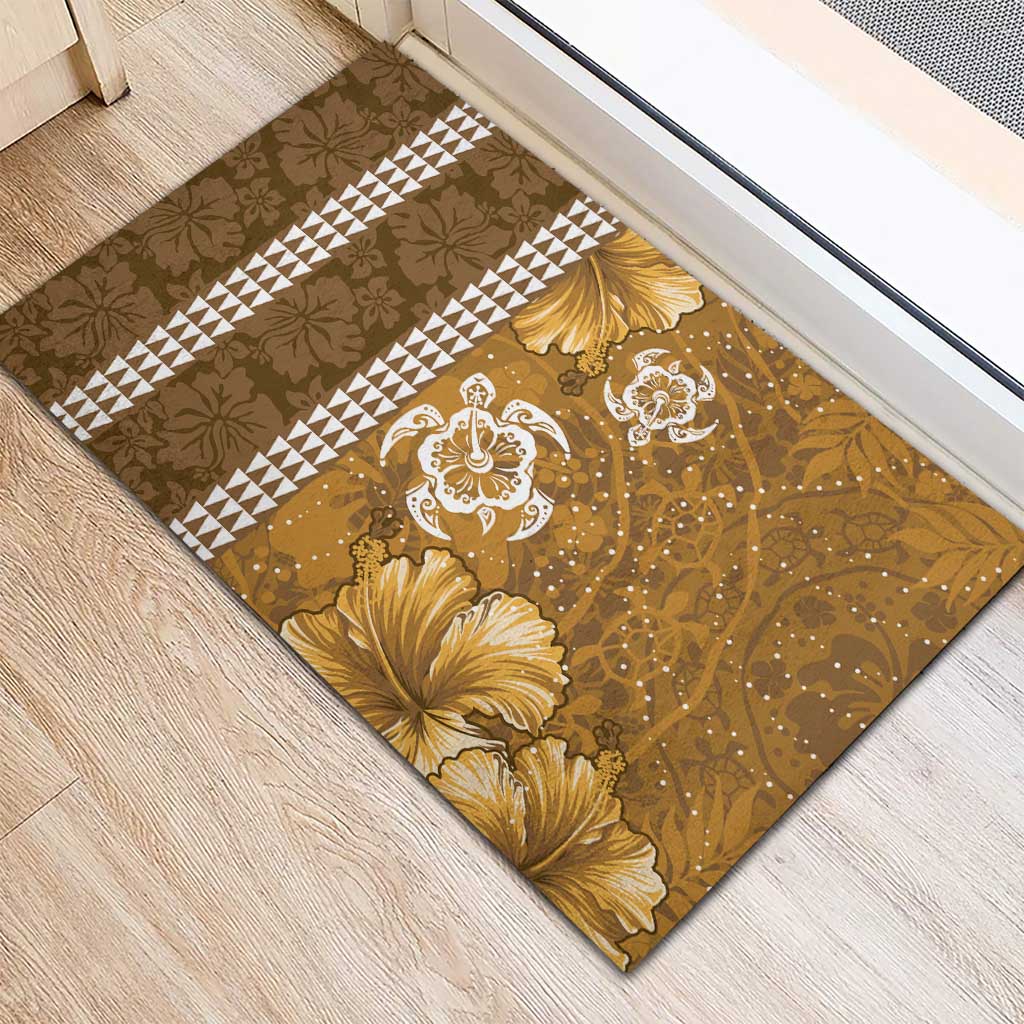 Gold Hibiscus Turle Rubber Doormat Hawaiian Style Tribal Tapa Pattern LT9 - Polynesian Pride