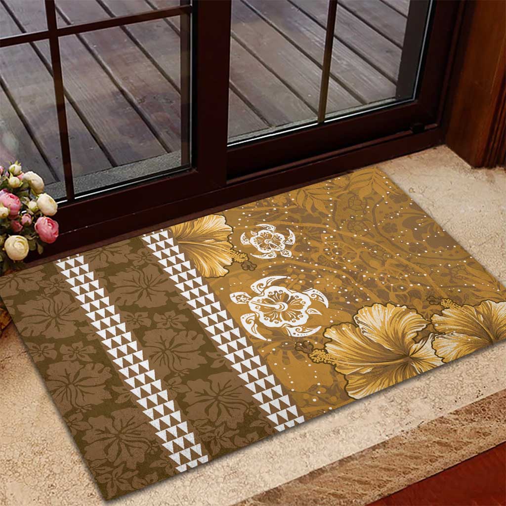 Gold Hibiscus Turle Rubber Doormat Hawaiian Style Tribal Tapa Pattern LT9 - Polynesian Pride
