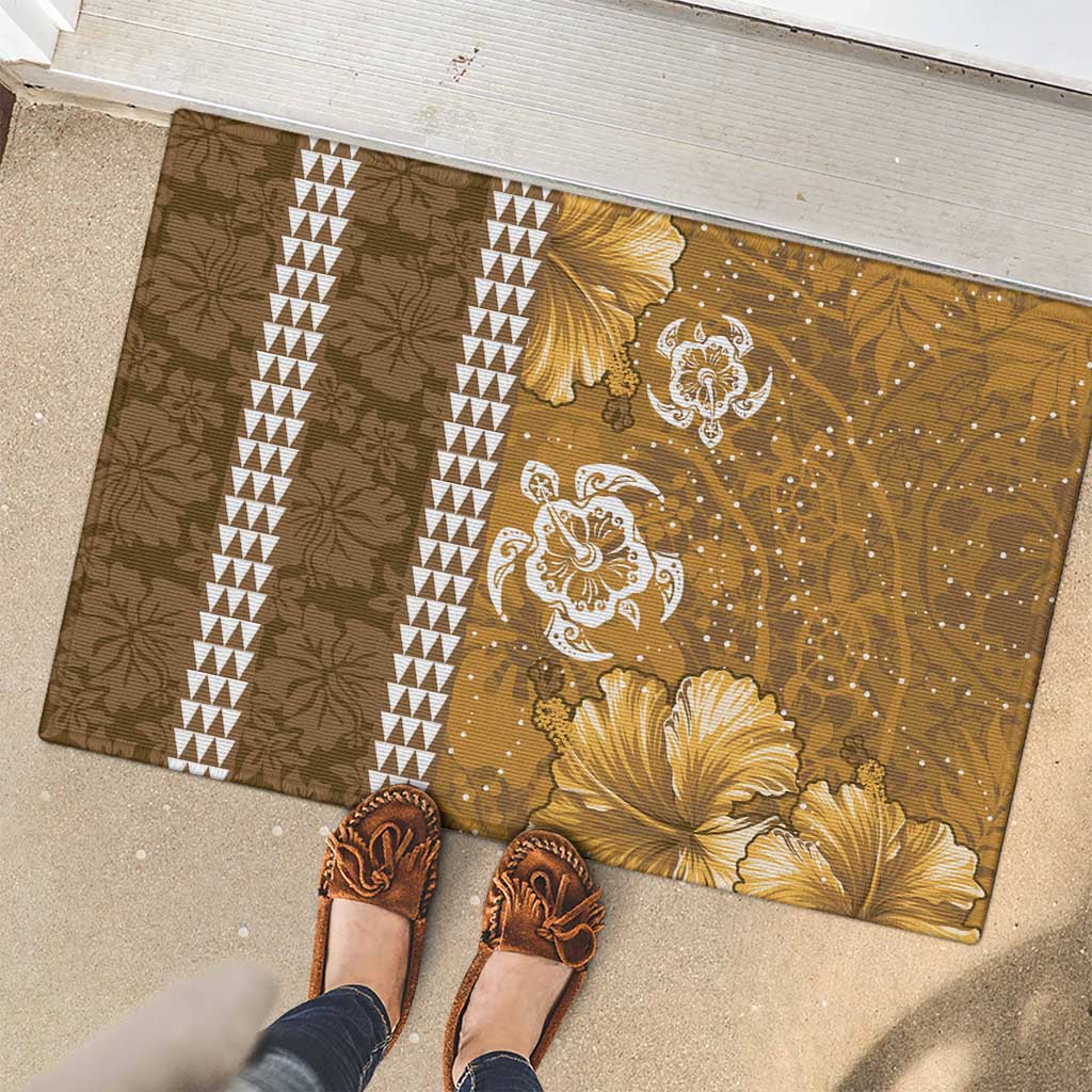 Gold Hibiscus Turle Rubber Doormat Hawaiian Style Tribal Tapa Pattern LT9 - Polynesian Pride