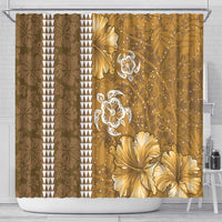 Gold Hibiscus Turle Shower Curtain Hawaiian Style Tribal Tapa Pattern