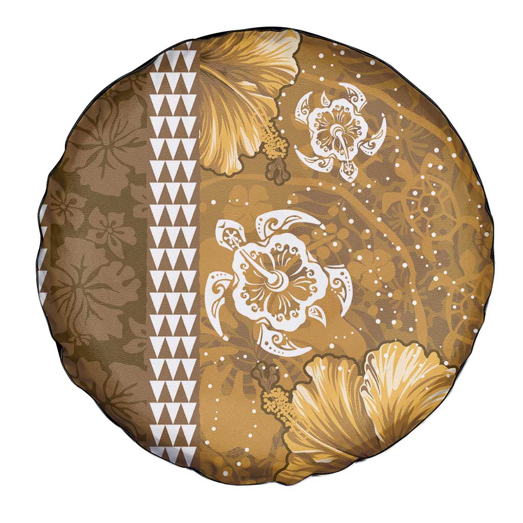 Gold Hibiscus Turle Spare Tire Cover Hawaiian Style Tribal Tapa Pattern