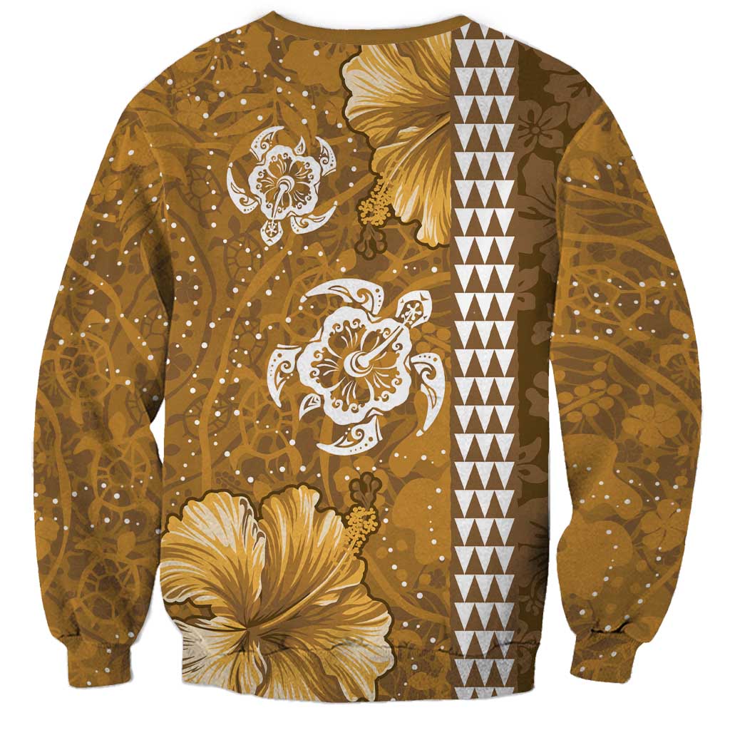 Gold Hibiscus Turle Sweatshirt Hawaiian Style Tribal Tapa Pattern