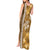 Gold Hibiscus Turle Tank Maxi Dress Hawaiian Style Tribal Tapa Pattern