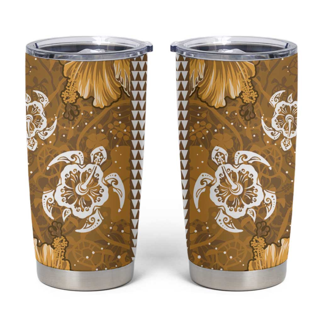 Gold Hibiscus Turle Tumbler Cup Hawaiian Style Tribal Tapa Pattern