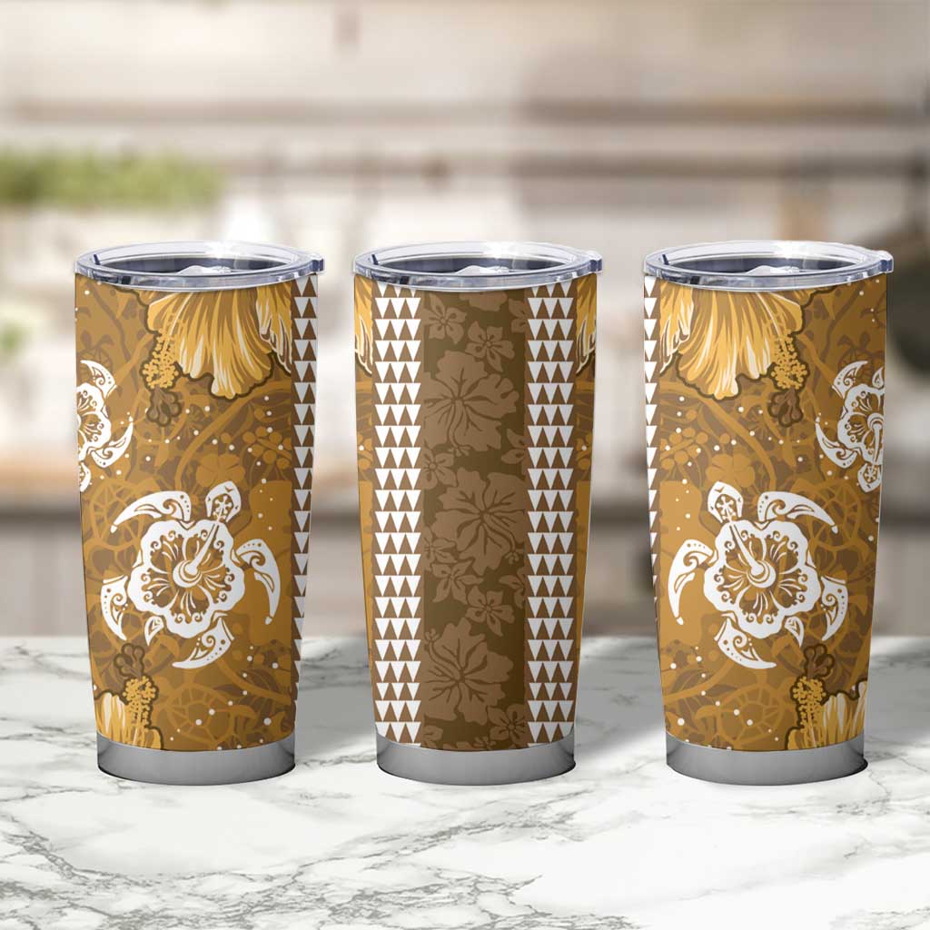 Gold Hibiscus Turle Tumbler Cup Hawaiian Style Tribal Tapa Pattern