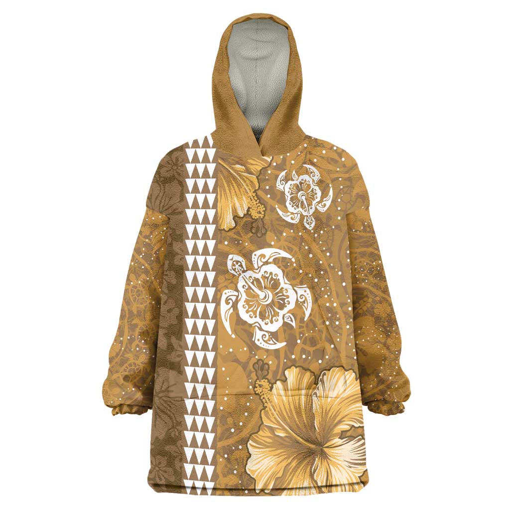 Gold Hibiscus Turle Wearable Blanket Hoodie Hawaiian Style Tribal Tapa Pattern LT9 One Size Gold - Polynesian Pride