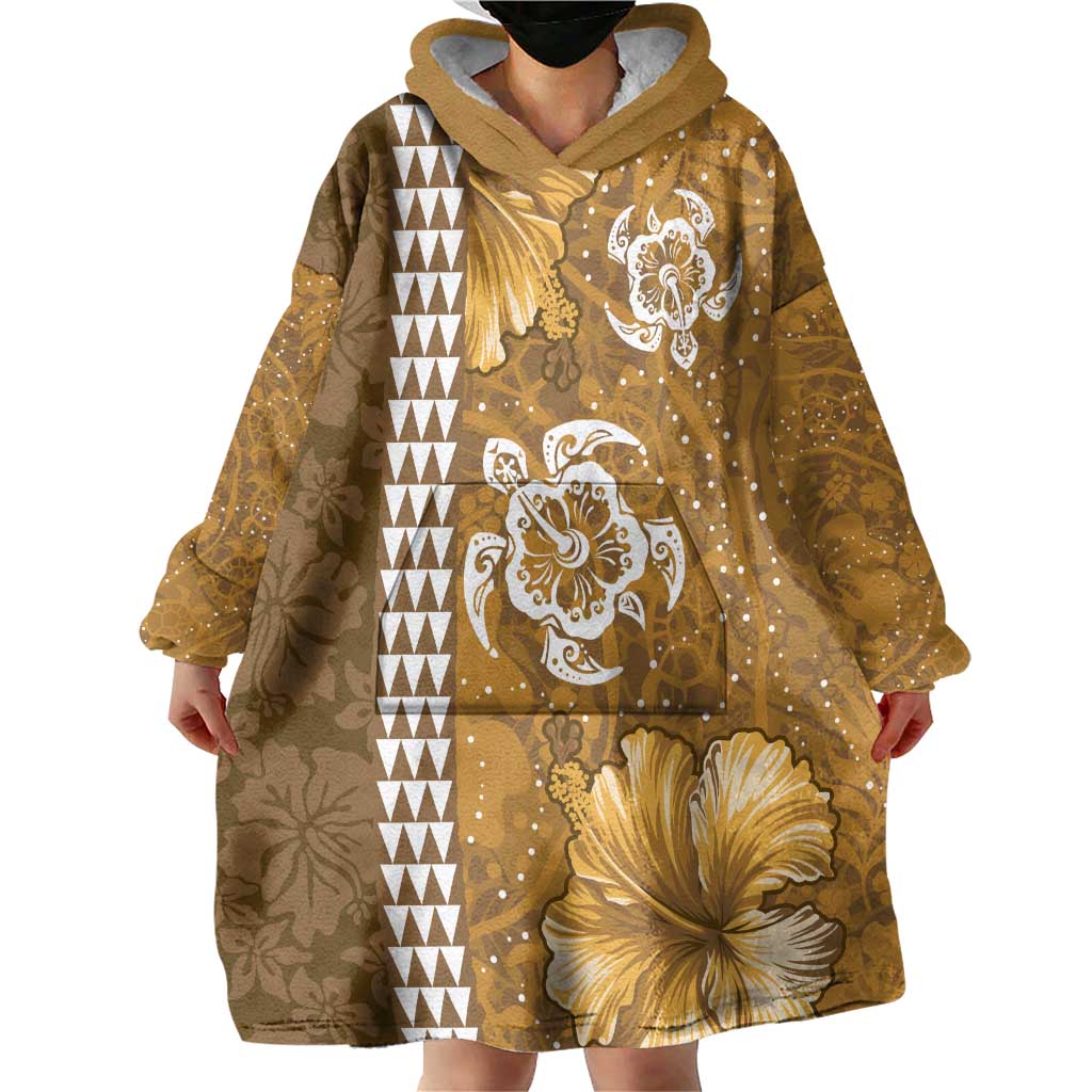 Gold Hibiscus Turle Wearable Blanket Hoodie Hawaiian Style Tribal Tapa Pattern LT9 - Polynesian Pride