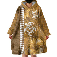 Gold Hibiscus Turle Wearable Blanket Hoodie Hawaiian Style Tribal Tapa Pattern LT9 - Polynesian Pride