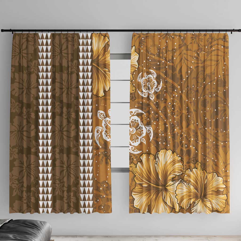 Gold Hibiscus Turle Window Curtain Hawaiian Style Tribal Tapa Pattern LT9 With Hooks Gold - Polynesian Pride