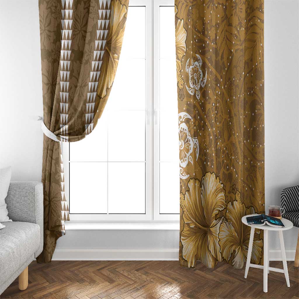 Gold Hibiscus Turle Window Curtain Hawaiian Style Tribal Tapa Pattern LT9 - Polynesian Pride