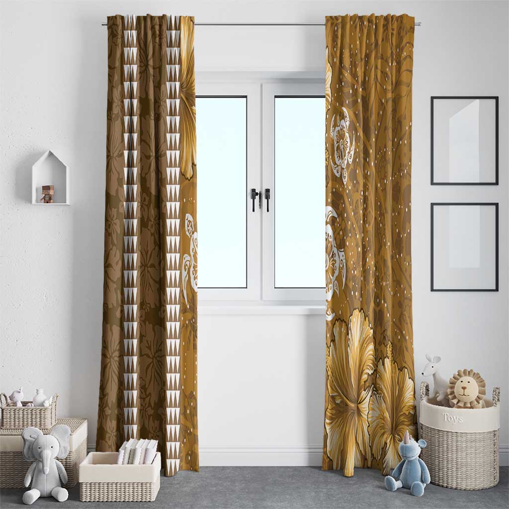 Gold Hibiscus Turle Window Curtain Hawaiian Style Tribal Tapa Pattern LT9 - Polynesian Pride