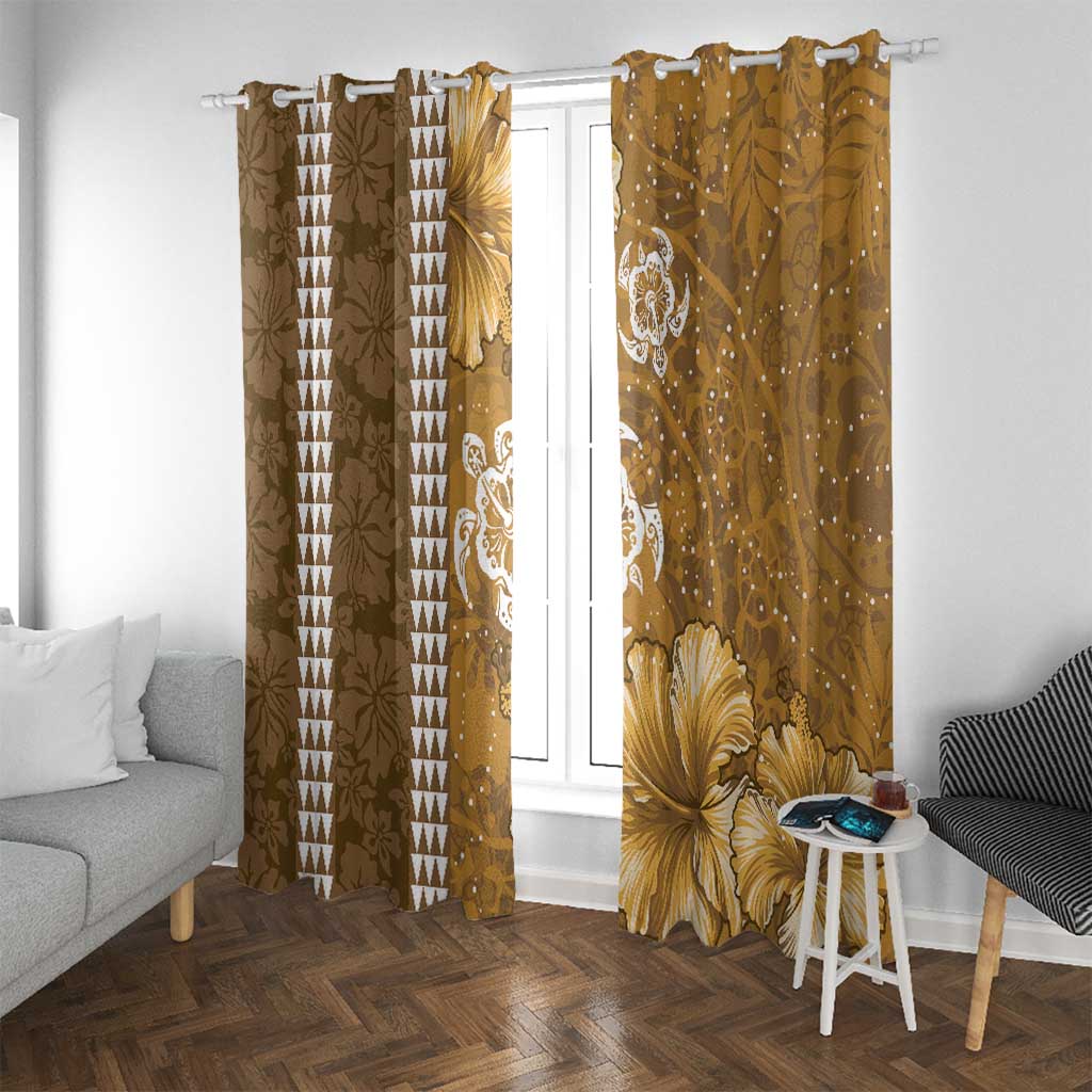 Gold Hibiscus Turle Window Curtain Hawaiian Style Tribal Tapa Pattern LT9 With Grommets Gold - Polynesian Pride