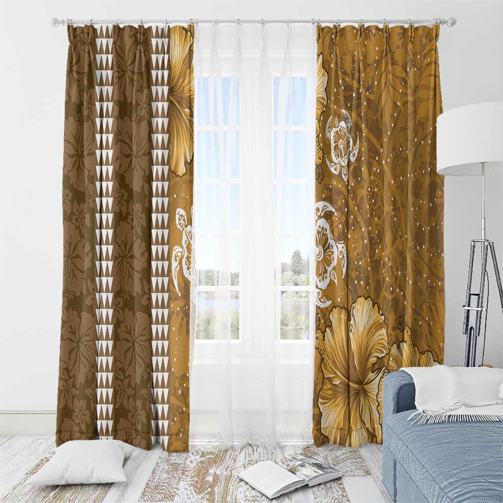 Gold Hibiscus Turle Window Curtain Hawaiian Style Tribal Tapa Pattern LT9 - Polynesian Pride