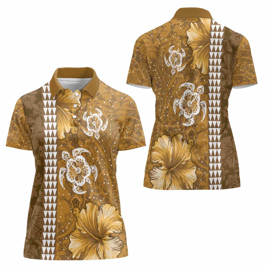 Gold Hibiscus Turle Women Polo Shirt Hawaiian Style Tribal Tapa Pattern